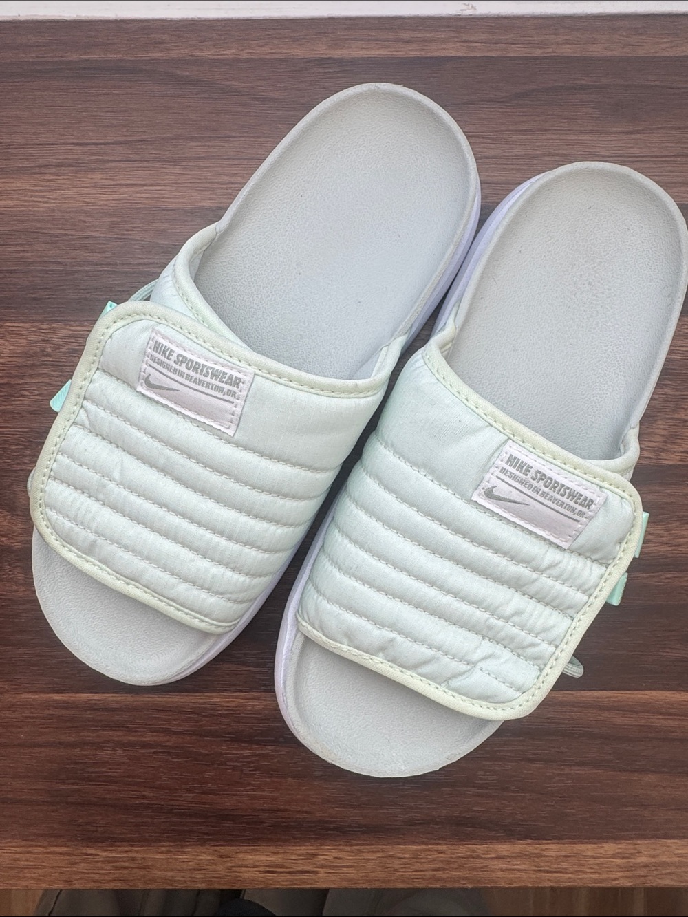 Nike Women's Mint Green Quilted Slide Sandals